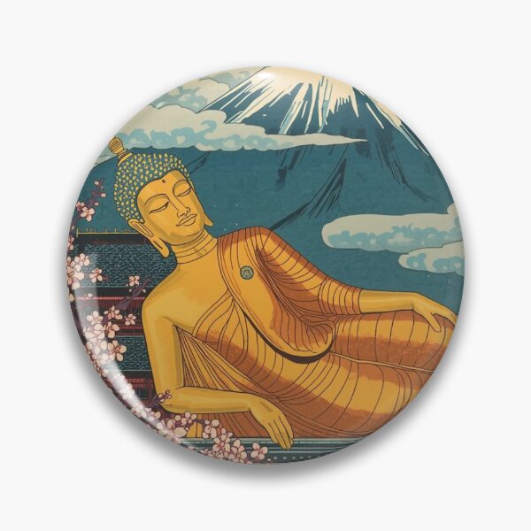 Item preview, Golden Reclining Buddha and Mount Fuji – Japanese Ukiyo-e Woodblock Fusion designed and sold by Vandy Fullam.