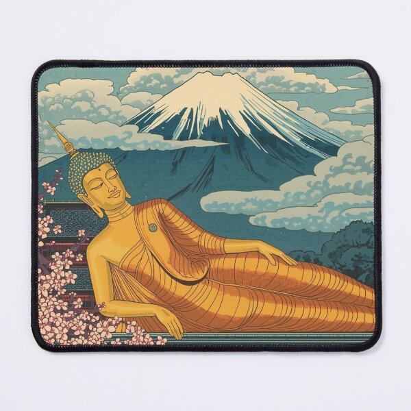 Item preview, Golden Reclining Buddha and Mount Fuji – Japanese Ukiyo-e Woodblock Fusion designed and sold by Vandy Fullam.