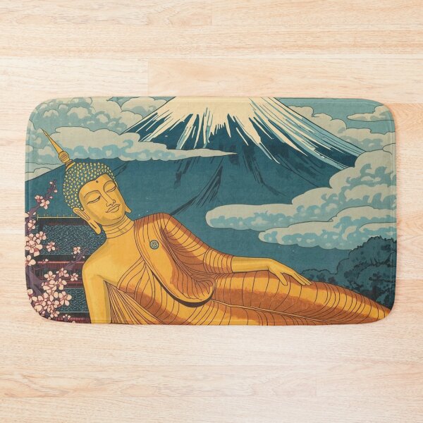 Item preview, Golden Reclining Buddha and Mount Fuji – Japanese Ukiyo-e Woodblock Fusion designed and sold by Vandy Fullam.