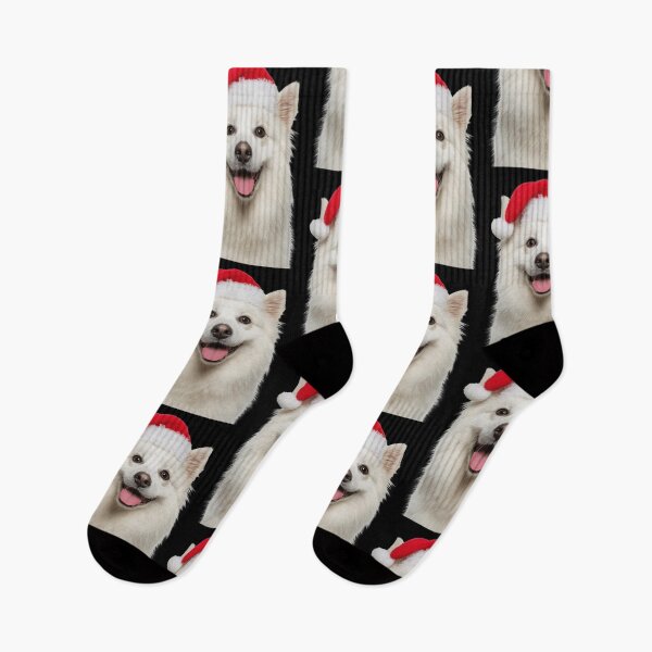 Item preview, Cute American Eskimo dog Christmas Art — Eskie dog Wearing Santa Hat designed and sold by LazyOwlStore.
