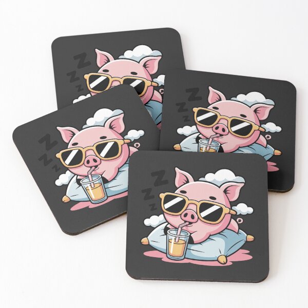 Item preview, Lazy Pig with Shades | Cute Chibi Pig Relaxing with Juice | Kawaii Chill Aesthetic designed and sold by ColorSplash123.
