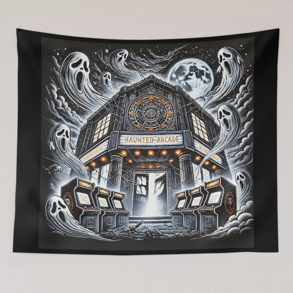 Item preview, Spooky Haunted Arcade with Ghosts and Retro Game Machines. designed and sold by The-T-In-Retro.