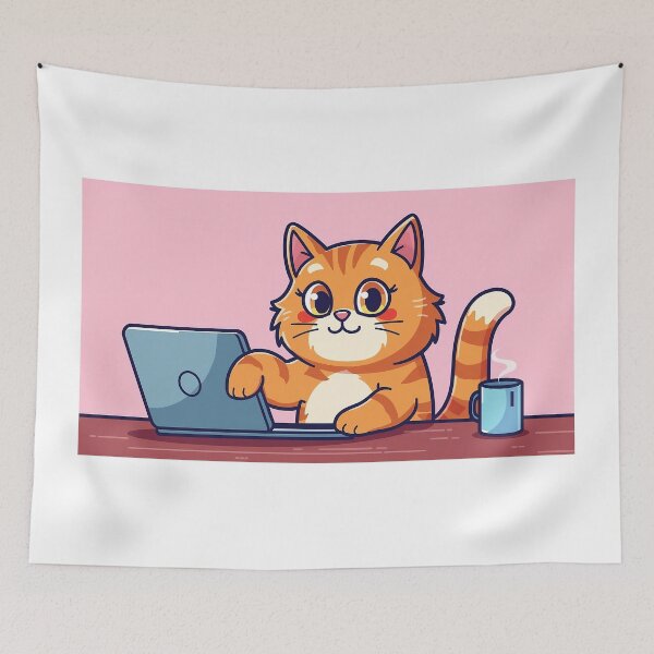 Artikelvorschau, Süße Cartoon-Laptop-Katze – Laptop / T-Shirt / Tasse entworfen und verkauft von InkedByPrashant.