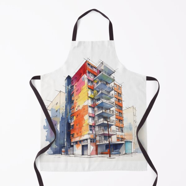 Item preview, Vibrant Urban Palette: A Contemporary Watercolor Sketch of a Multi-Story Building with Colorful Balconies and Street Life designed and sold by Epsydon Designers.