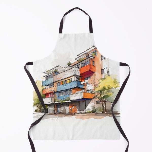 Item preview, Vibrant Urban Palette: A Contemporary Watercolor Sketch of a Multi-Story Building with Colorful Balconies and Street Life designed and sold by Epsydon Designers.