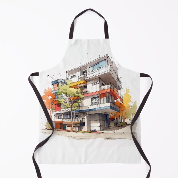 Item preview, Vibrant Urban Palette: A Contemporary Watercolor Sketch of a Multi-Story Building with Colorful Balconies and Street Life designed and sold by Epsydon Designers.