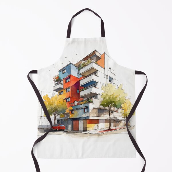 Item preview, Vibrant Urban Palette: A Contemporary Watercolor Sketch of a Multi-Story Building with Colorful Balconies and Street Life designed and sold by Epsydon Designers.