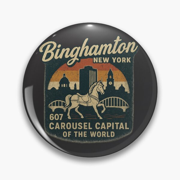 Item preview, Binghamton, New York – 607 Carousel Capital Retro Skyline Shirt designed and sold by Laughprints.