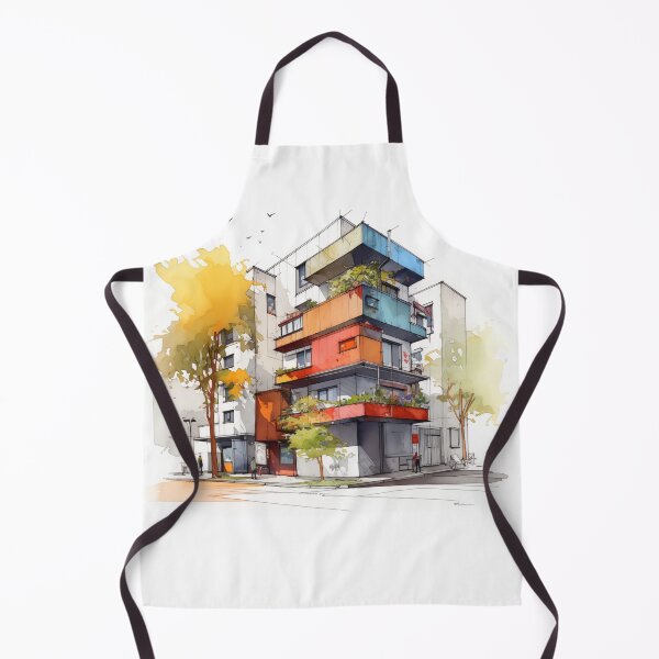 Item preview, Vibrant Urban Palette: A Contemporary Watercolor Sketch of a Multi-Story Building with Colorful Balconies and Street Life designed and sold by Epsydon Designers.