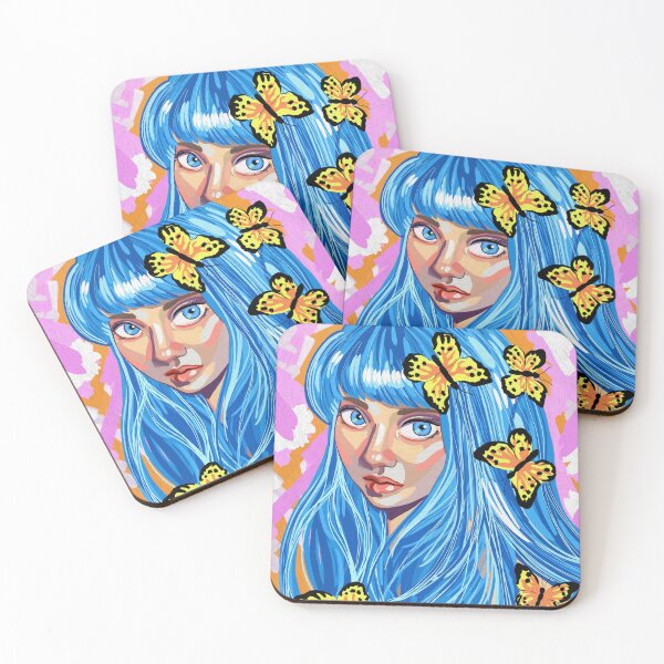 Item preview, Painted Blue Haired Beautiful Butterfly Girl designed and sold by SpiritedArtwork.