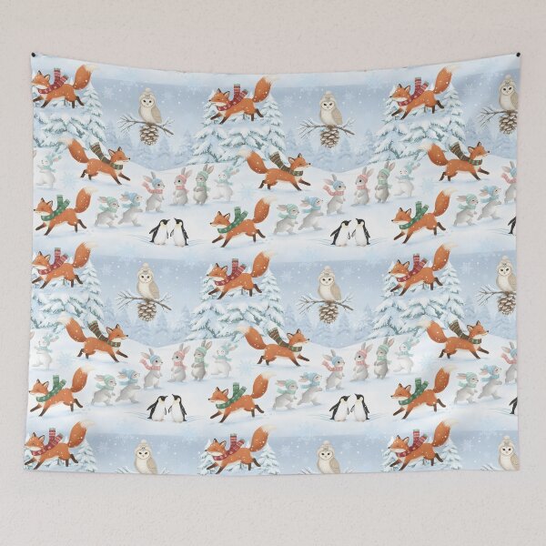 Item preview, Winter Woodland Animals Seamless Pattern | Cute Foxes, Owls & Rabbits in Scarves and Hats designed and sold by ralucasilvia87.