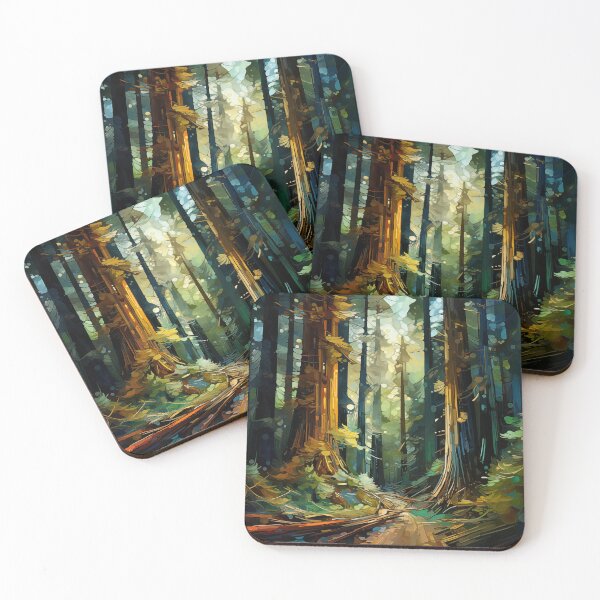 Item preview, Sunlit Forest Path: An Abstract Digital Painting of Towering Redwood Trees Pierced by Golden Light Rays designed and sold by Epsydon Designers.