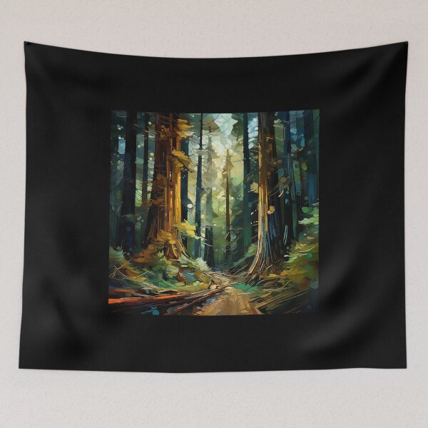 Item preview, Sunlit Forest Path: An Abstract Digital Painting of Towering Redwood Trees Pierced by Golden Light Rays designed and sold by Epsydon Designers.