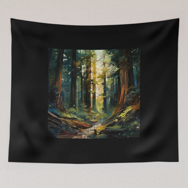 Item preview, Sunlit Forest Path: An Abstract Digital Painting of Towering Redwood Trees Pierced by Golden Light Rays designed and sold by Epsydon Designers.