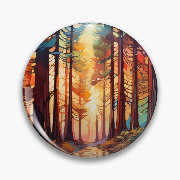 Artikelvorschau, Sonnenbeschienener Waldweg: Ein abstraktes digitales Gemälde von hoch aufragenden Redwood-Bäumen, die von goldenen Lichtstrahlen durchdrungen werden. entworfen und verkauft von Epsydon Designers.