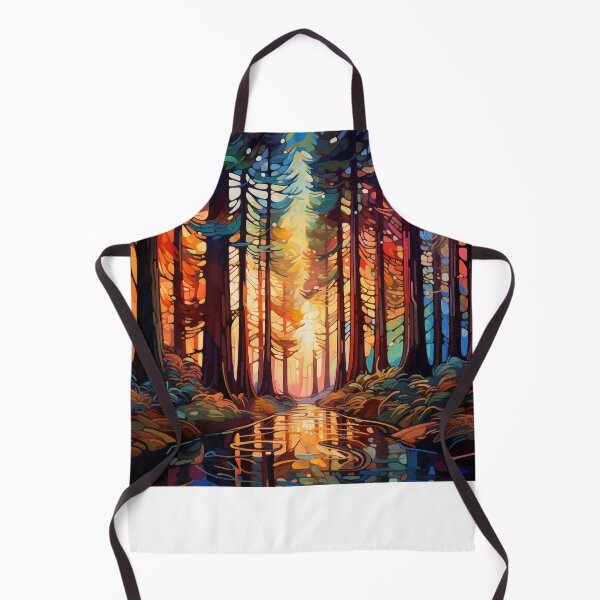 Artikelvorschau, Sonnenbeschienener Waldweg: Ein abstraktes digitales Gemälde von hoch aufragenden Redwood-Bäumen, die von goldenen Lichtstrahlen durchdrungen werden. entworfen und verkauft von Epsydon Designers.