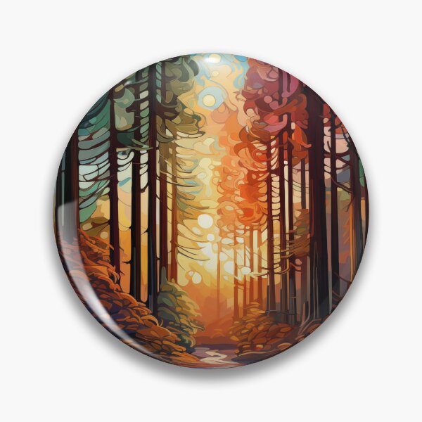Artikelvorschau, Sonnenbeschienener Waldweg: Ein abstraktes digitales Gemälde von hoch aufragenden Redwood-Bäumen, die von goldenen Lichtstrahlen durchdrungen werden. entworfen und verkauft von Epsydon Designers.
