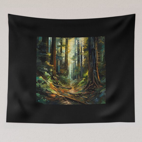 Item preview, Sunlit Forest Path: An Abstract Digital Painting of Towering Redwood Trees Pierced by Golden Light Rays designed and sold by Epsydon Designers.