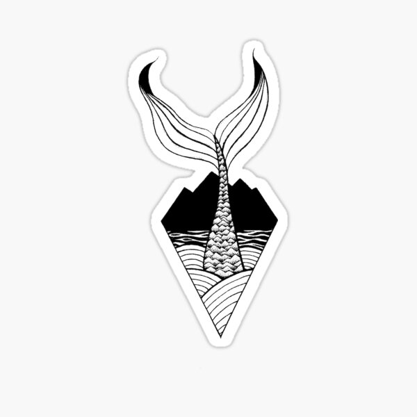 Aperçu de l'œuvre Queue de sirène dans les montagnes - Dessin original à la plume et à l'encre - illustration minimaliste de l'océan créée et vendue par SnowlineArt.
