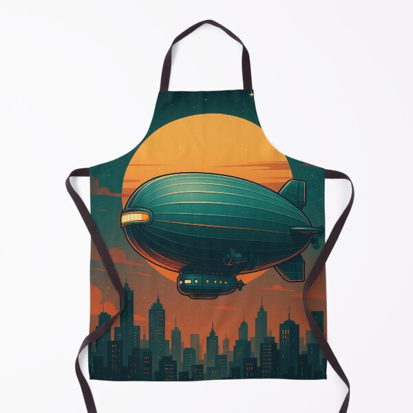 Item preview, Retro airship over the city – Vintage Art Deco sunset illustration | Nostalgic Steampunk for adventurers & dreamers designed and sold by MrsMimpi.