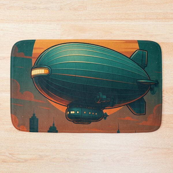 Item preview, Retro airship over the city – Vintage Art Deco sunset illustration | Nostalgic Steampunk for adventurers & dreamers designed and sold by MrsMimpi.