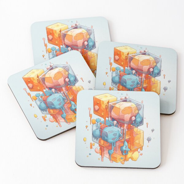 Item preview, Abstract Composition of Meltdown Cubes: Oozing Orange and Blue Liquids Shaped in a Rectangular, Procedural Structure. designed and sold by Epsydon Designers.