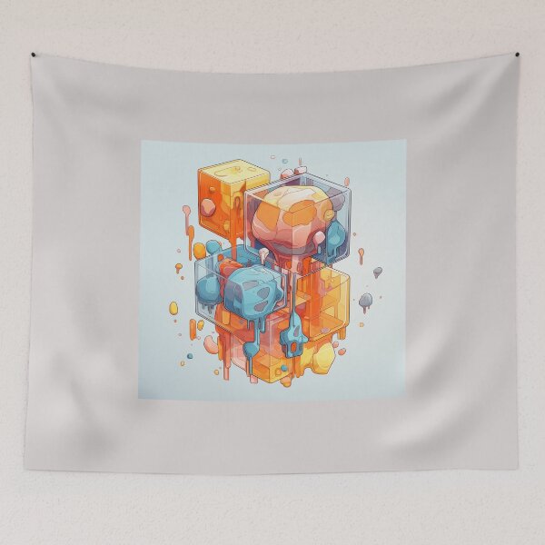 Item preview, Abstract Composition of Meltdown Cubes: Oozing Orange and Blue Liquids Shaped in a Rectangular, Procedural Structure. designed and sold by Epsydon Designers.