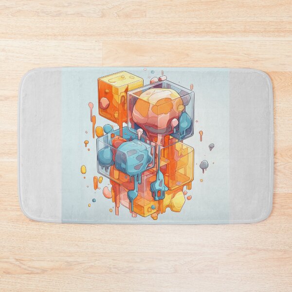 Item preview, Abstract Composition of Meltdown Cubes: Oozing Orange and Blue Liquids Shaped in a Rectangular, Procedural Structure. designed and sold by Epsydon Designers.