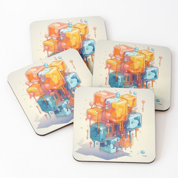 Item preview, Abstract Composition of Meltdown Cubes: Oozing Orange and Blue Liquids Shaped in a Rectangular, Procedural Structure. designed and sold by Epsydon Designers.