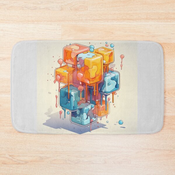Item preview, Abstract Composition of Meltdown Cubes: Oozing Orange and Blue Liquids Shaped in a Rectangular, Procedural Structure. designed and sold by Epsydon Designers.