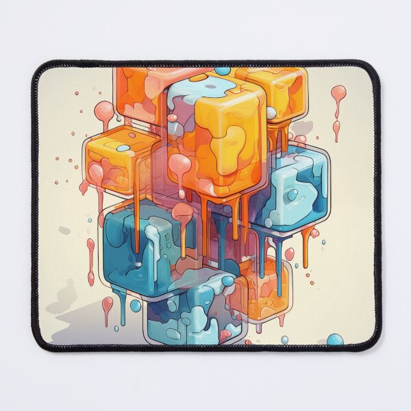 Item preview, Abstract Composition of Meltdown Cubes: Oozing Orange and Blue Liquids Shaped in a Rectangular, Procedural Structure. designed and sold by Epsydon Designers.