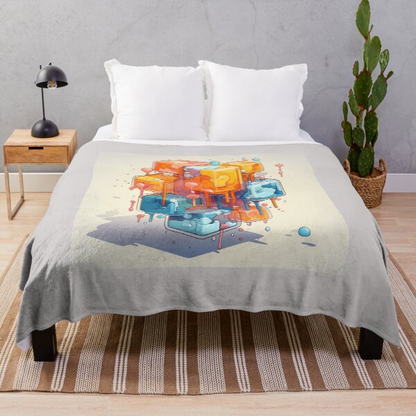 Item preview, Abstract Composition of Meltdown Cubes: Oozing Orange and Blue Liquids Shaped in a Rectangular, Procedural Structure. designed and sold by Epsydon Designers.