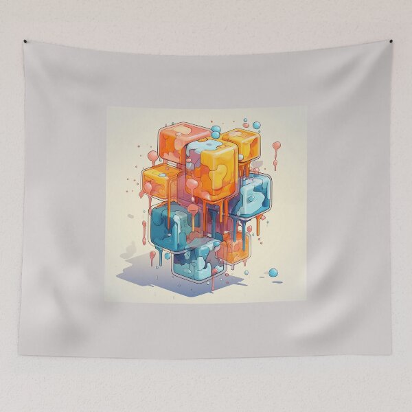 Item preview, Abstract Composition of Meltdown Cubes: Oozing Orange and Blue Liquids Shaped in a Rectangular, Procedural Structure. designed and sold by Epsydon Designers.