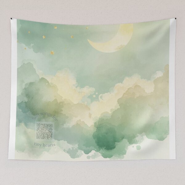 Item preview, Celestial Lullaby Watercolor Moon & Cloud Nursery Art | Music QR Baby Playlist designed and sold by Esterlane.