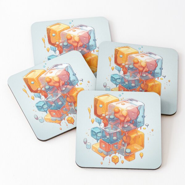 Item preview, Abstract Composition of Meltdown Cubes: Oozing Orange and Blue Liquids Shaped in a Rectangular, Procedural Structure. designed and sold by Epsydon Designers.