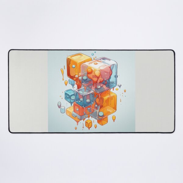 Item preview, Abstract Composition of Meltdown Cubes: Oozing Orange and Blue Liquids Shaped in a Rectangular, Procedural Structure. designed and sold by Epsydon Designers.