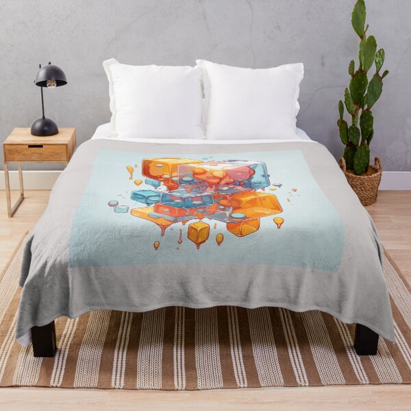 Item preview, Abstract Composition of Meltdown Cubes: Oozing Orange and Blue Liquids Shaped in a Rectangular, Procedural Structure. designed and sold by Epsydon Designers.