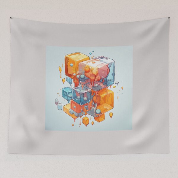 Item preview, Abstract Composition of Meltdown Cubes: Oozing Orange and Blue Liquids Shaped in a Rectangular, Procedural Structure. designed and sold by Epsydon Designers.
