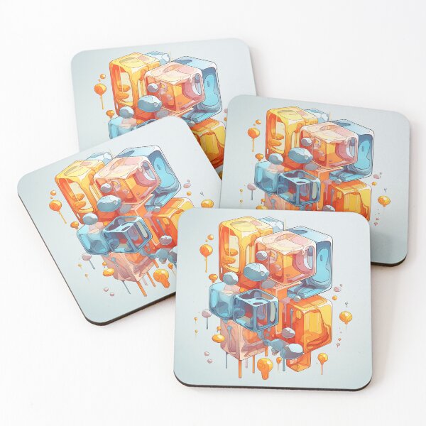 Item preview, Abstract Composition of Meltdown Cubes: Oozing Orange and Blue Liquids Shaped in a Rectangular, Procedural Structure. designed and sold by Epsydon Designers.