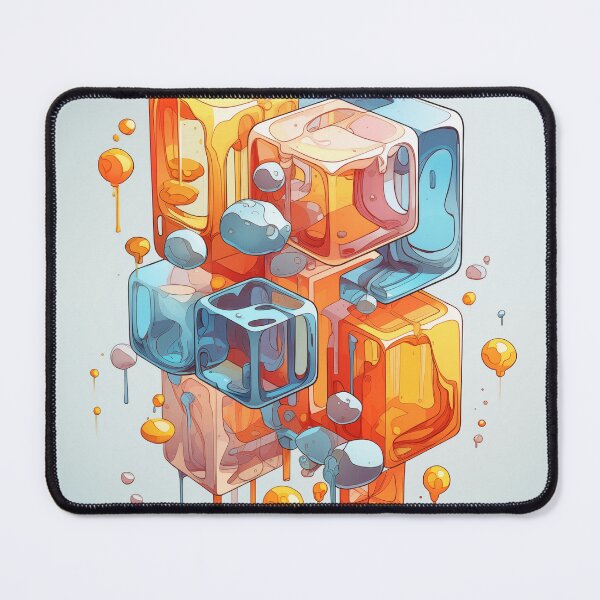 Item preview, Abstract Composition of Meltdown Cubes: Oozing Orange and Blue Liquids Shaped in a Rectangular, Procedural Structure. designed and sold by Epsydon Designers.