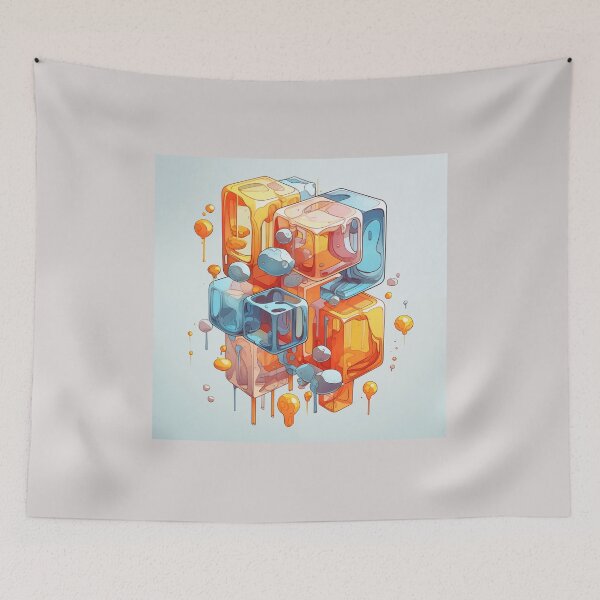 Item preview, Abstract Composition of Meltdown Cubes: Oozing Orange and Blue Liquids Shaped in a Rectangular, Procedural Structure. designed and sold by Epsydon Designers.