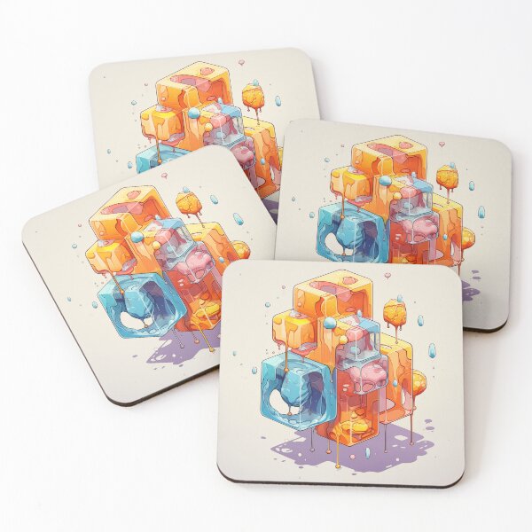 Item preview, Abstract Composition of Meltdown Cubes: Oozing Orange and Blue Liquids Shaped in a Rectangular, Procedural Structure. designed and sold by Epsydon Designers.