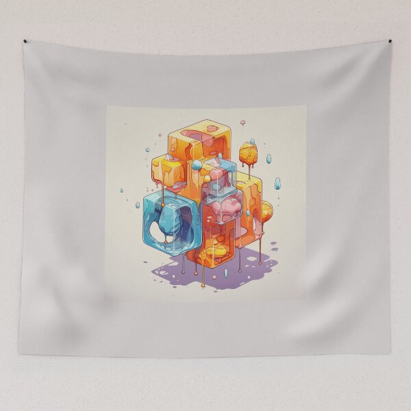 Item preview, Abstract Composition of Meltdown Cubes: Oozing Orange and Blue Liquids Shaped in a Rectangular, Procedural Structure. designed and sold by Epsydon Designers.