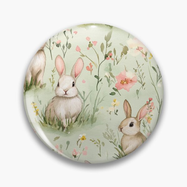 Item preview, Easter Bunnies in the grass Pastel Green Pink Flowers Watercolor All Over designed and sold by Feeling Artsy.