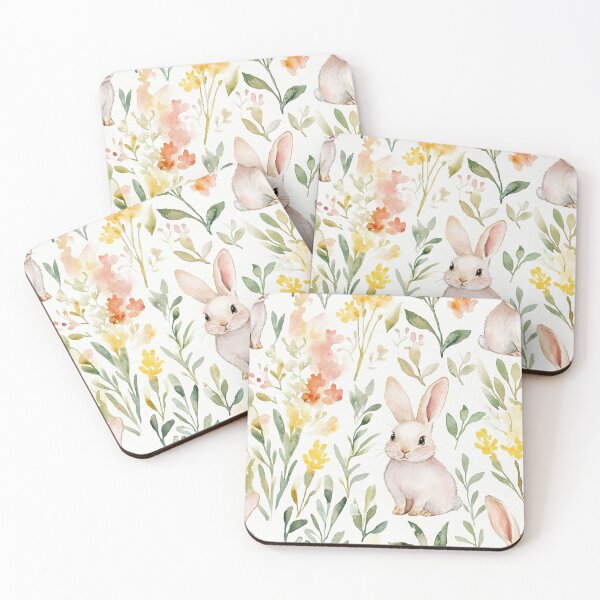 Item preview, Easter Bunnies Painted Flowers Watercolor All Over designed and sold by Feeling Artsy.