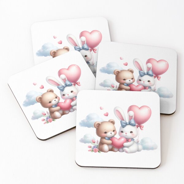 Item preview, Cloud Nine Love: Bunny and Bear with Pink Heart designed and sold by Preeyanc.