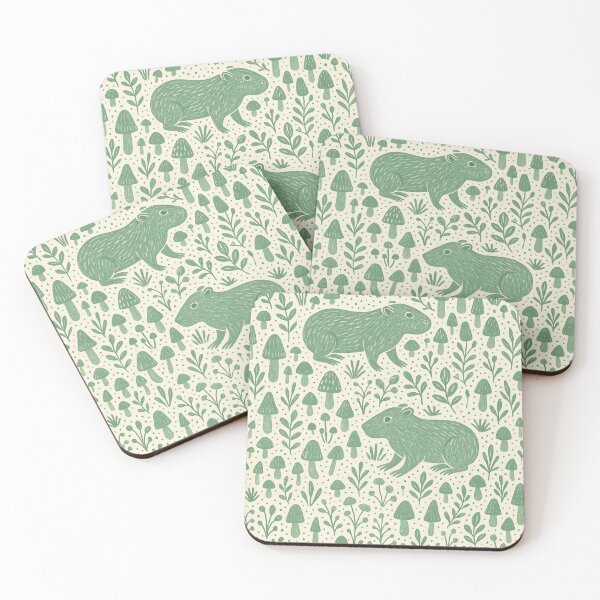 Item preview, Woodland Capybaras with Mushrooms, Leaves and Grasses designed and sold by SmilingAnny.