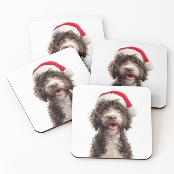 Item preview, Cute Barbet dog Christmas Art — French Water dog Wearing Santa Hat designed and sold by LazyOwlStore.