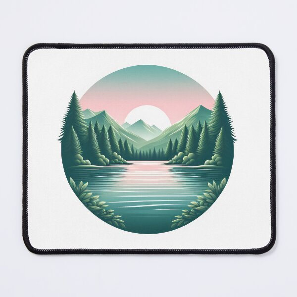 Item preview, Calm Mountain Lake Sunset Digital Illustration designed and sold by PandaTShirtShop.