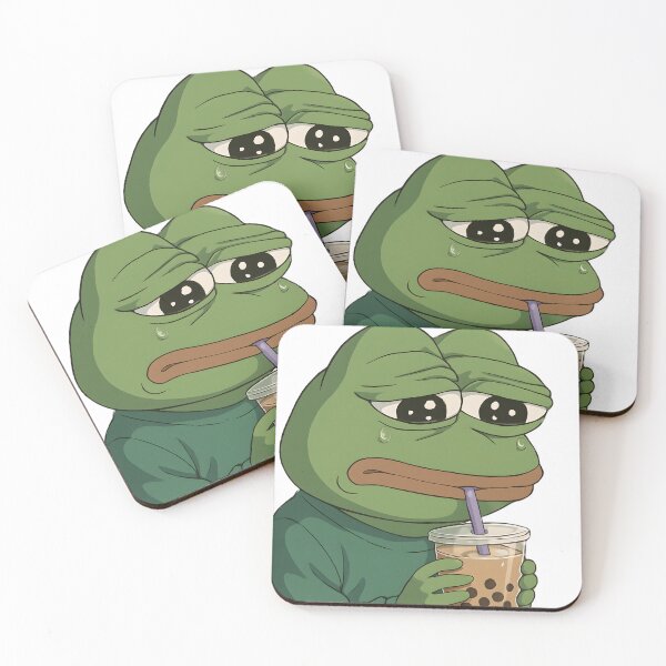 Item preview, Lonely Frog with Boba Tea — Emotional Meme Sticker designed and sold by Geafixy.